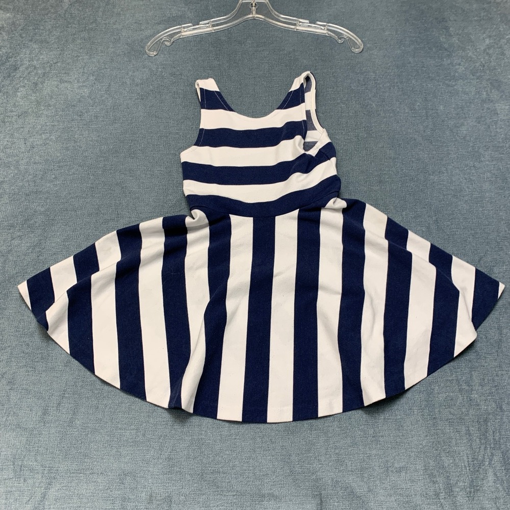 Polo Ralph Lauren Fit & Flare Mini Dress Girls 6 Blue White Striped Sleeveless
